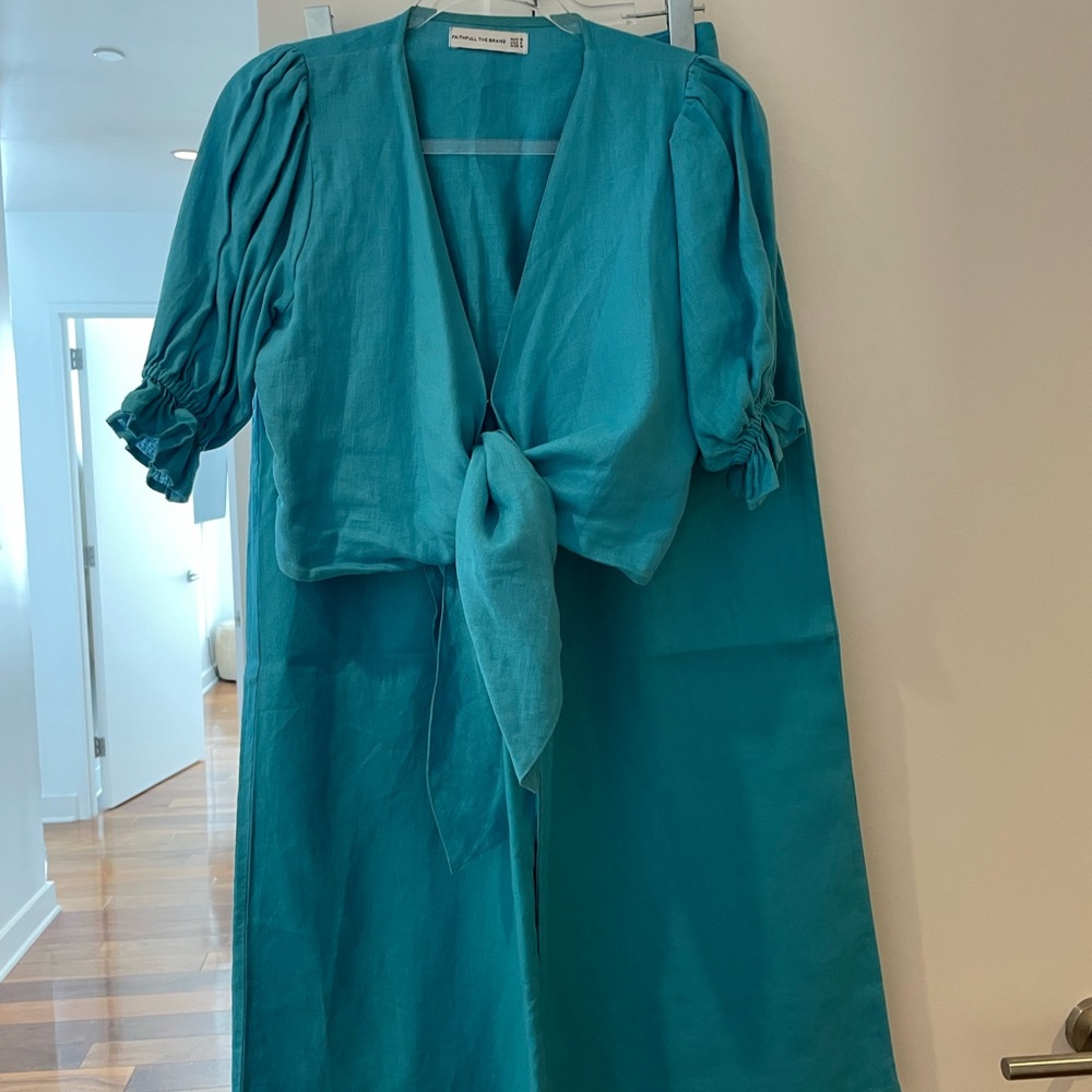 Faithful the Brand Blue Linen Pant and Top Set